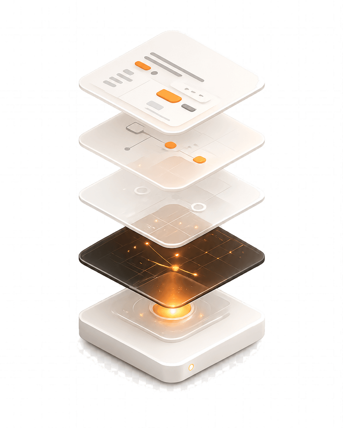 Arquitectura de software dividida en capas: interfaz, lógica, integraciones, datos e inteligencia